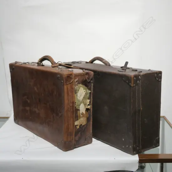 TWO VINTAGE LEATHER SUITCASES 