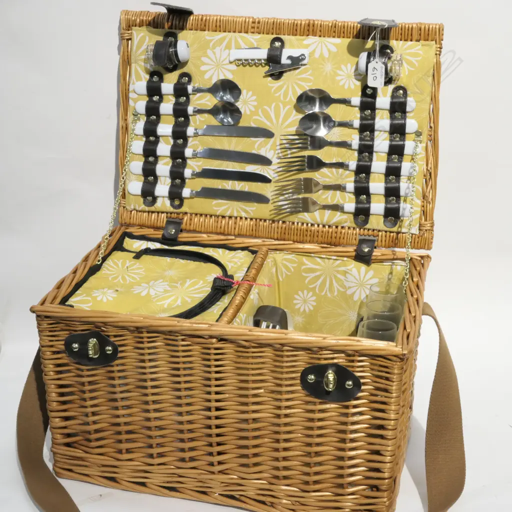 WILSON + CO WICKER PICNIC BASKET + CONTENTS Image 1++