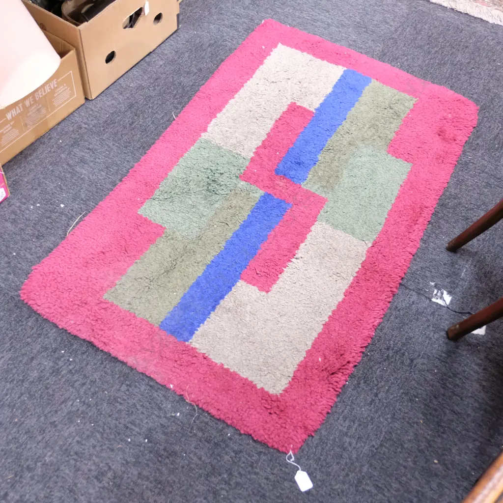RARE HAND HOOKED MODERNIST RUG 1170 X 720MM  Image 1++