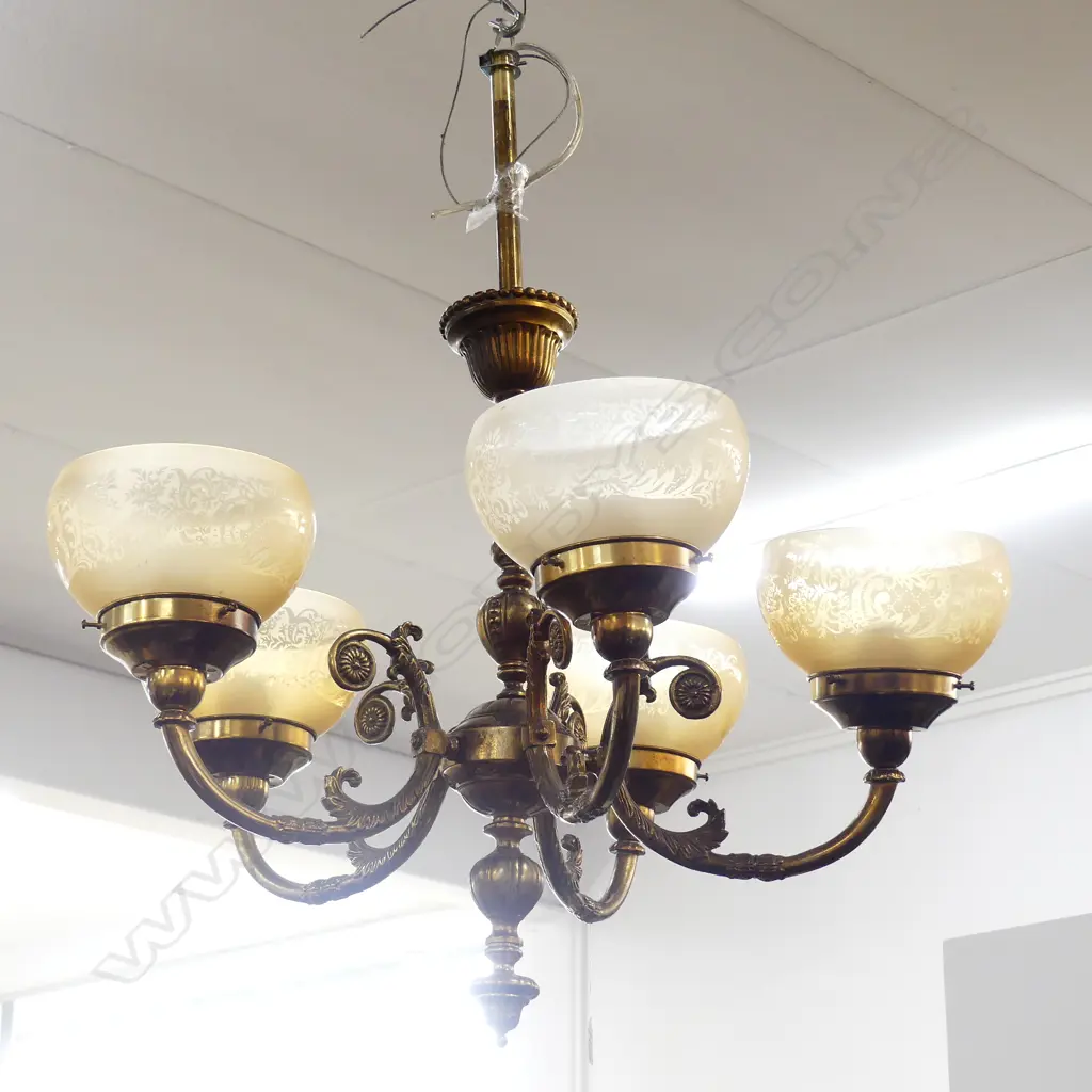 BRASS  5 BRANCH LIGHT FITTING H 820 MM Image 1++