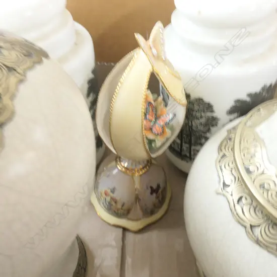 BOX VASES GILT MOUNTS PR GLASS JARS MUSICAL BELL