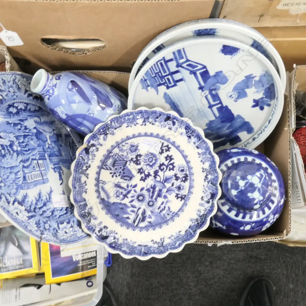 LOT ASST BLUE AND WHITE CHINA INCL. EARLY VICT. DISH + GINGER JAR Image 1++