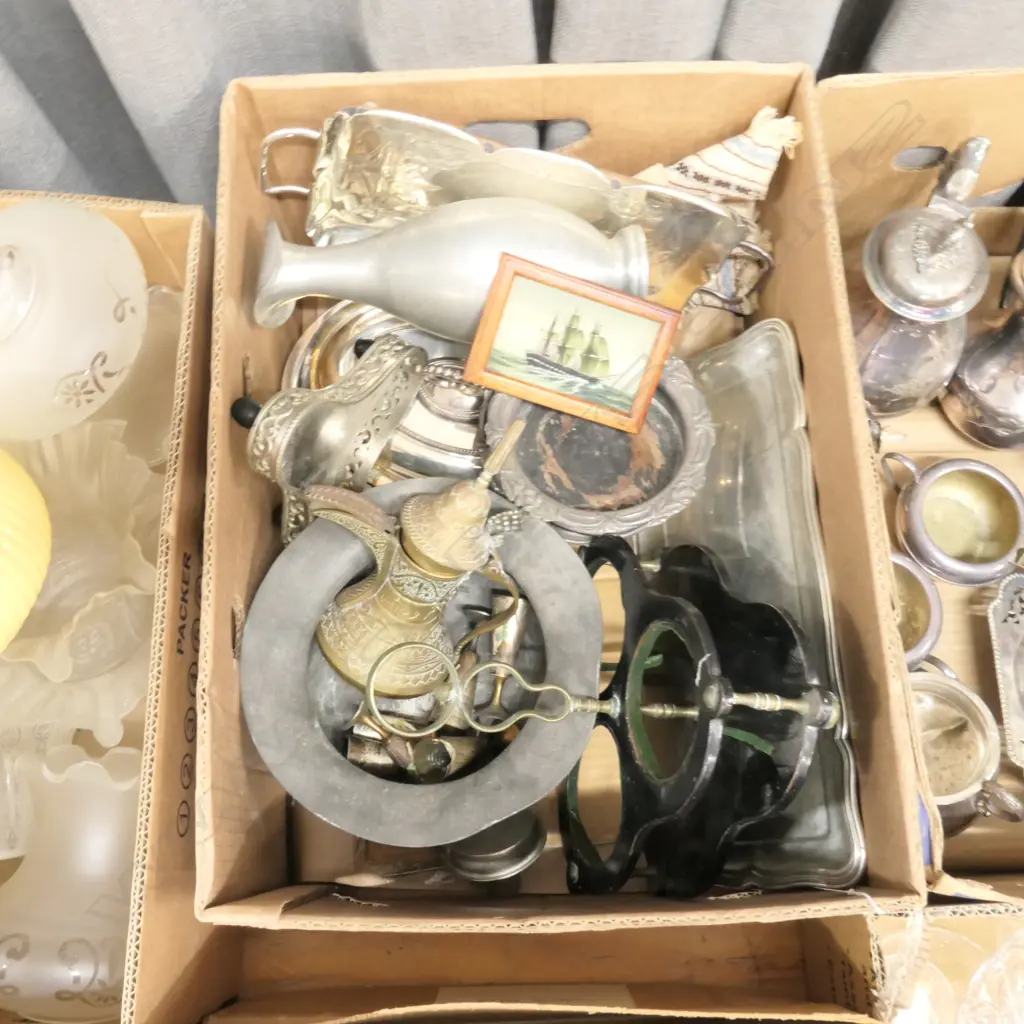 BOX LOT OF EPNS ITEMS / PEWTER ETC Image 1++