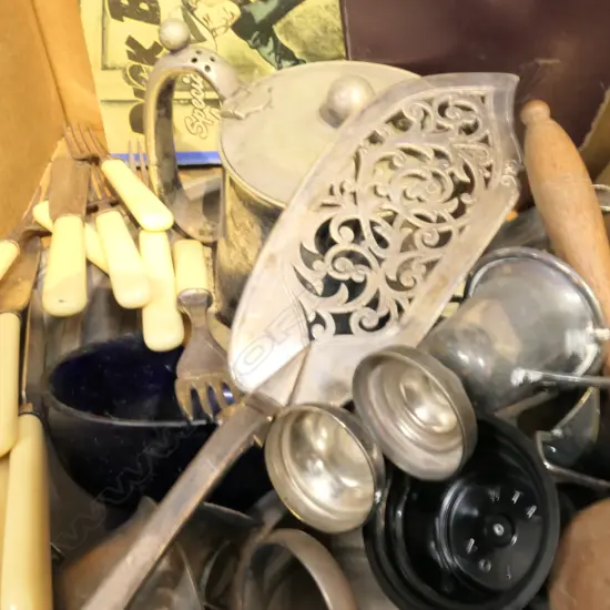 LOT ASST EP WARE/CUTLERY/BOOKS ETC