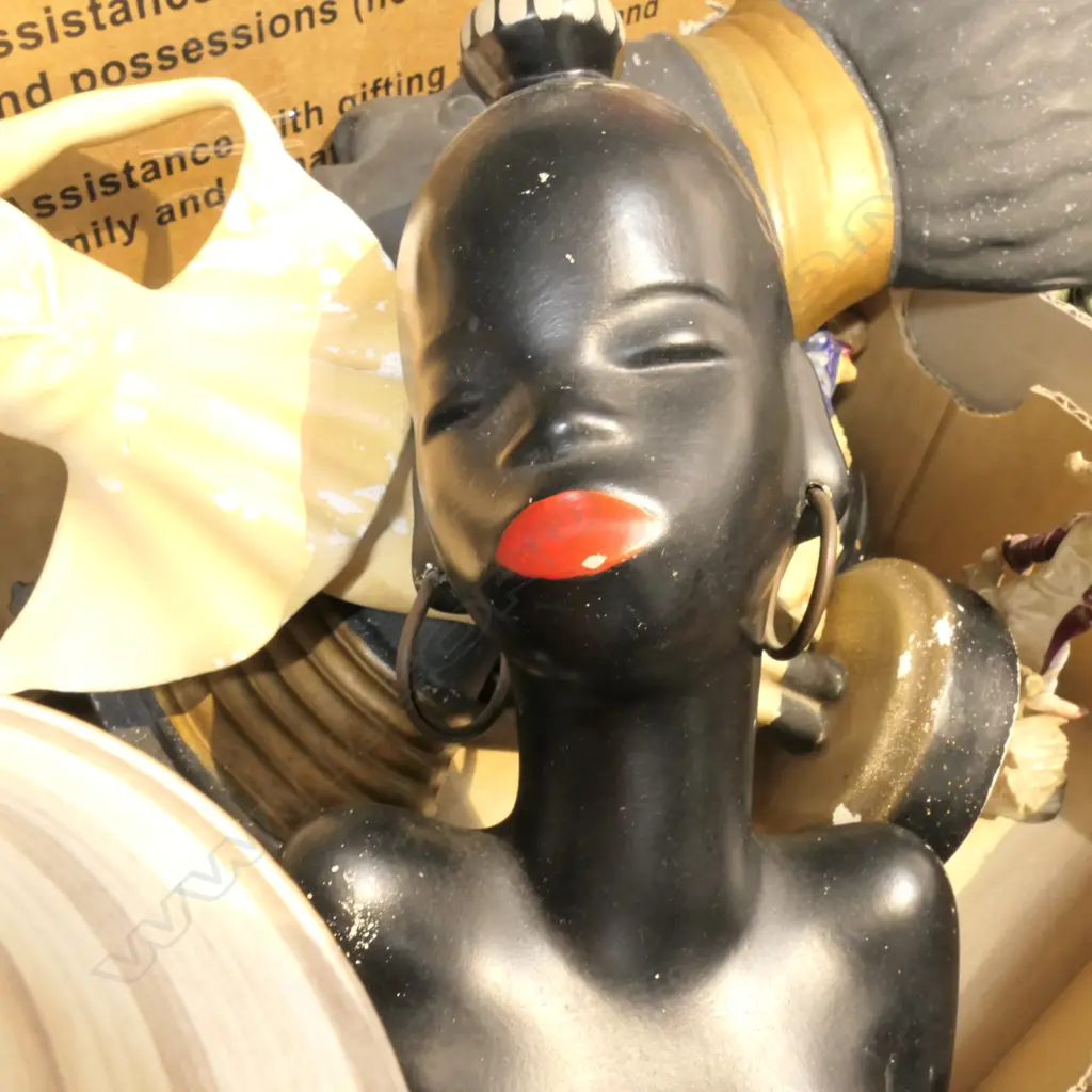 LOT ASST INCL. GERMAN VASE / EBONISED ELEPHANTS / POTTERY BUSTS ETC Image 1++