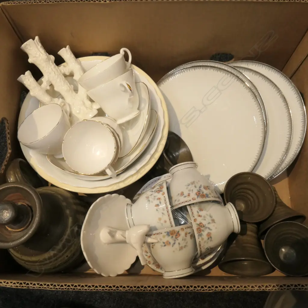 BOX LOT NZ STUDIO POTTERY / 4 WINTERLING MARKLEUTHEN BAVARIAN CHINA PLATES / MIXING BOWLS /  ASST ENGLISH TEACUPS Image 1++