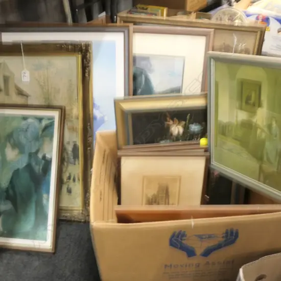 LARGE LOT OF ASST PRINTS/ETCHINGS AND OIL 