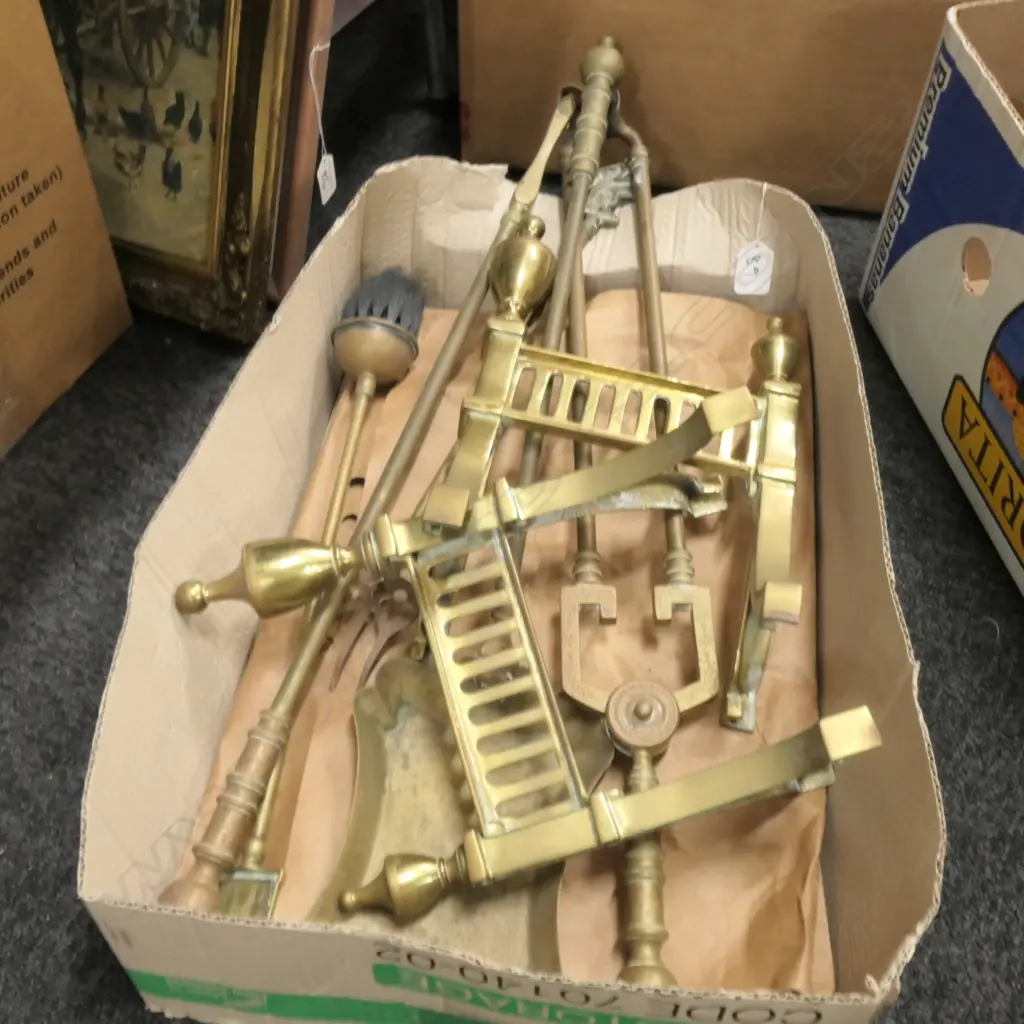 5 BRASS FIRE TOOLS AND 2 DOGS Image 1++