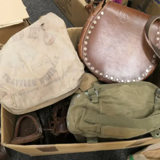 ASST LEATHER BAGS WATER CARRIERS ETC