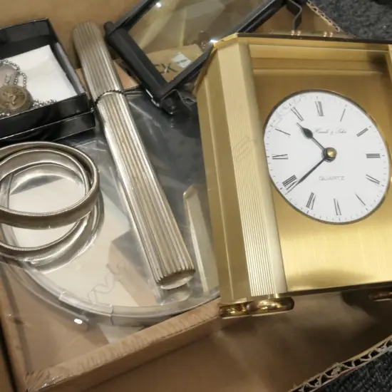 IKEA SHAVING MIRROR, OLD PENS, MAGNIFYING GLASS, HERMLE CLOCK & ODDS