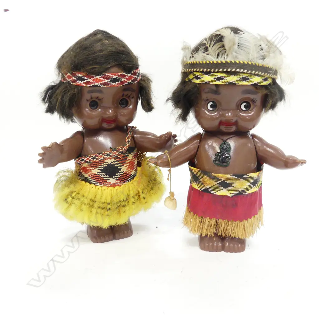 PAIR OF MAORI KEWPIE DOLLS H 180 MM Image 1++