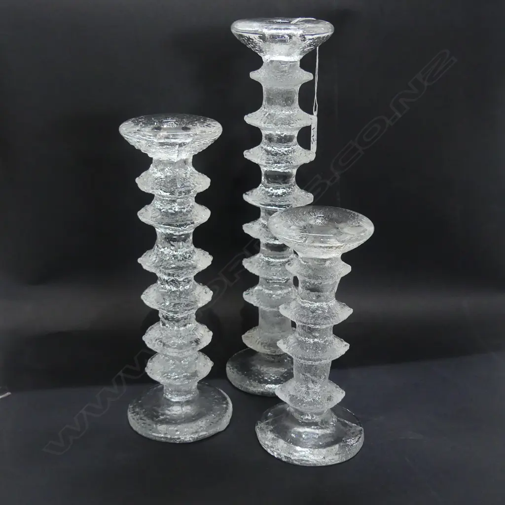 3 MID CENTURY GLASS CANDLE HOLDERS BY TIMO SARPANEVA FOR IITALA  H 320 MM Image 1++