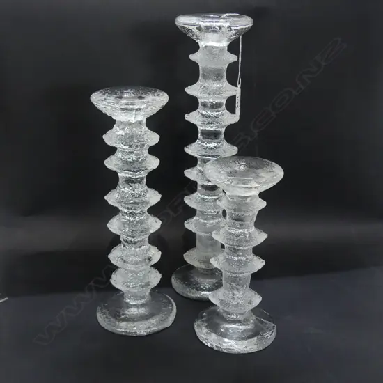 3 MID CENTURY GLASS CANDLE HOLDERS BY TIMO SARPANEVA FOR IITALA  H 320 MM