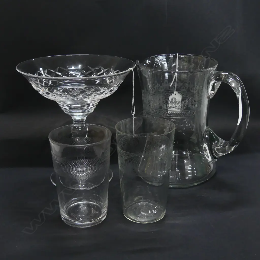 EDWARDIAN GLASS JUG/2 GLASSES+STUART COMPORT Image 1++