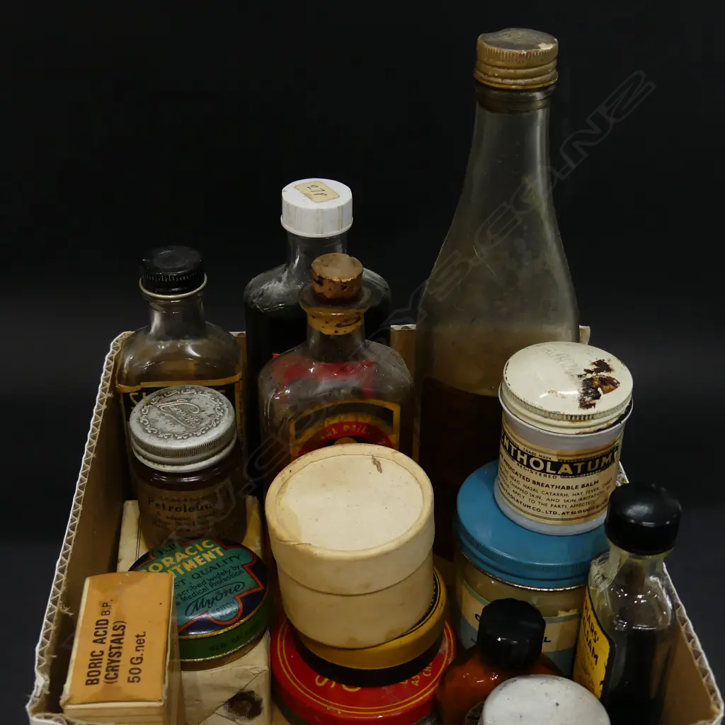 COLLECTION OLD CHEMIST'S BOTTLES & JARS & CONTENTS Image 1++