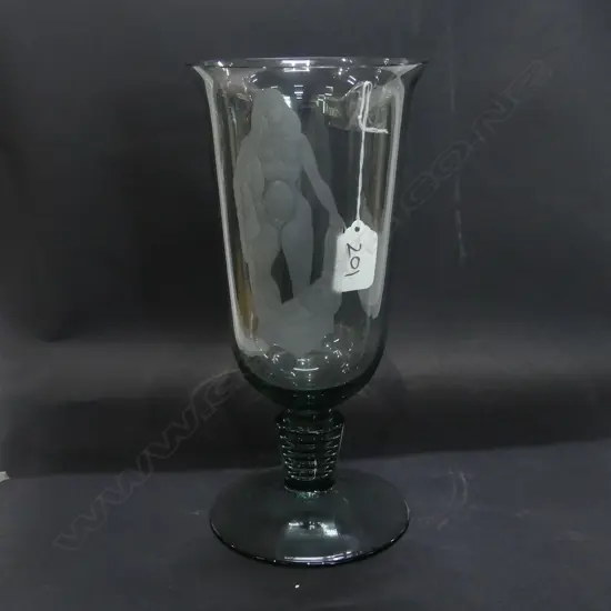 SCANDO. HAND ETCHED STEMMED GOBLET  H.260mm