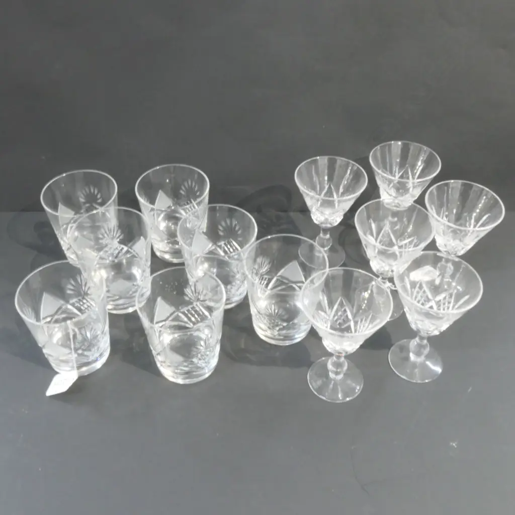 7 WHISKEY CRYSTAL TUMBLERS;6 STEWART CRYSTAL GLASSES Image 1++