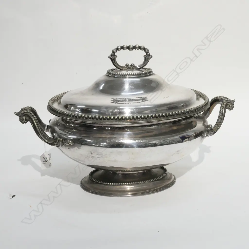 SUBSTANTIAL EARLY EPNS LIDDED TUREEN OF FINE PROPORTIONS WITH HERALDIC CREST Image 1++