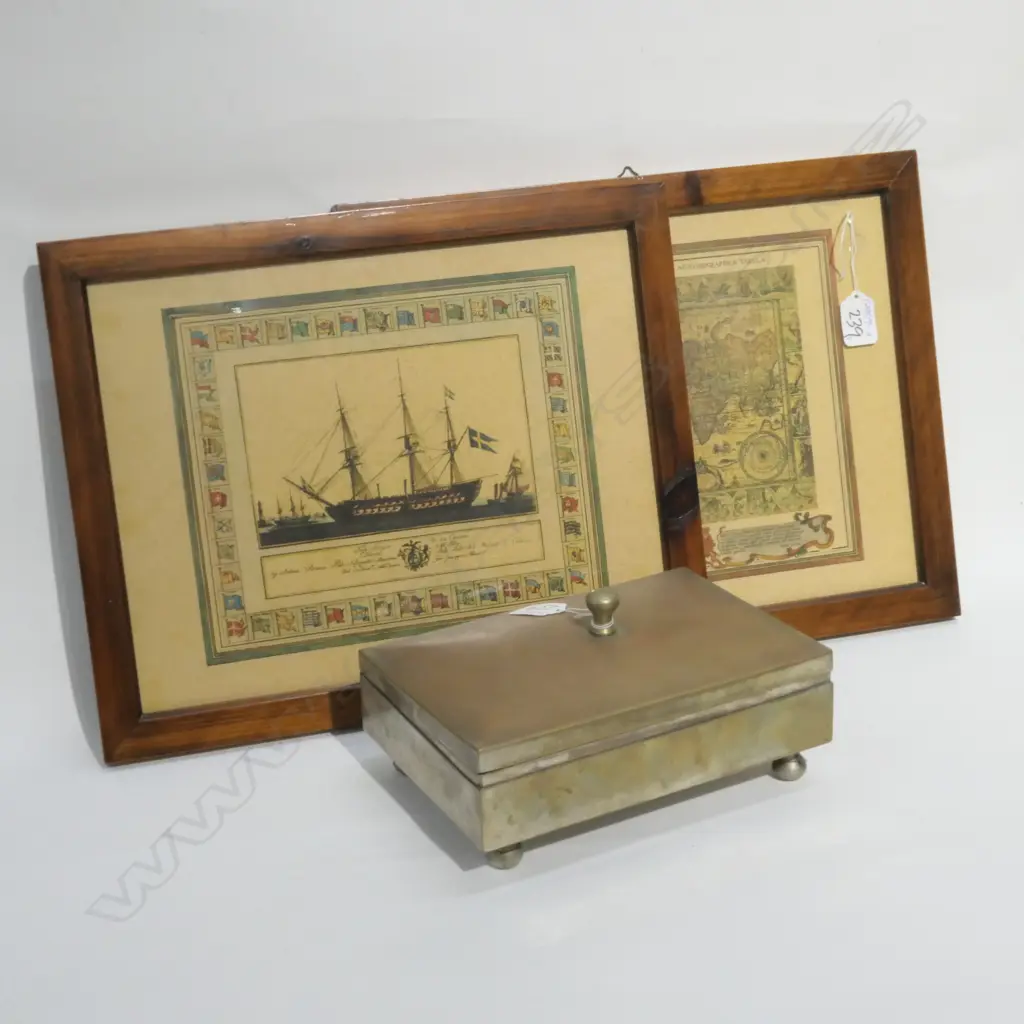 2 FRAMED PRINTS(MAP & SHIP) + BRASS BOX Image 1++