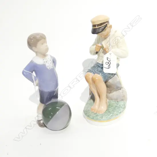 TWO R. COPENHAGEN FIGURES BOY SHARPENING STICK 905 AND BOY WITH BALL 3542
