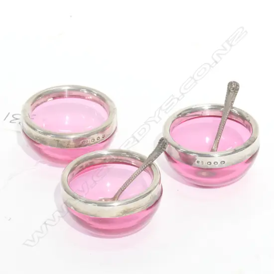 3 STG SILVER RUBY GLASS SALTS