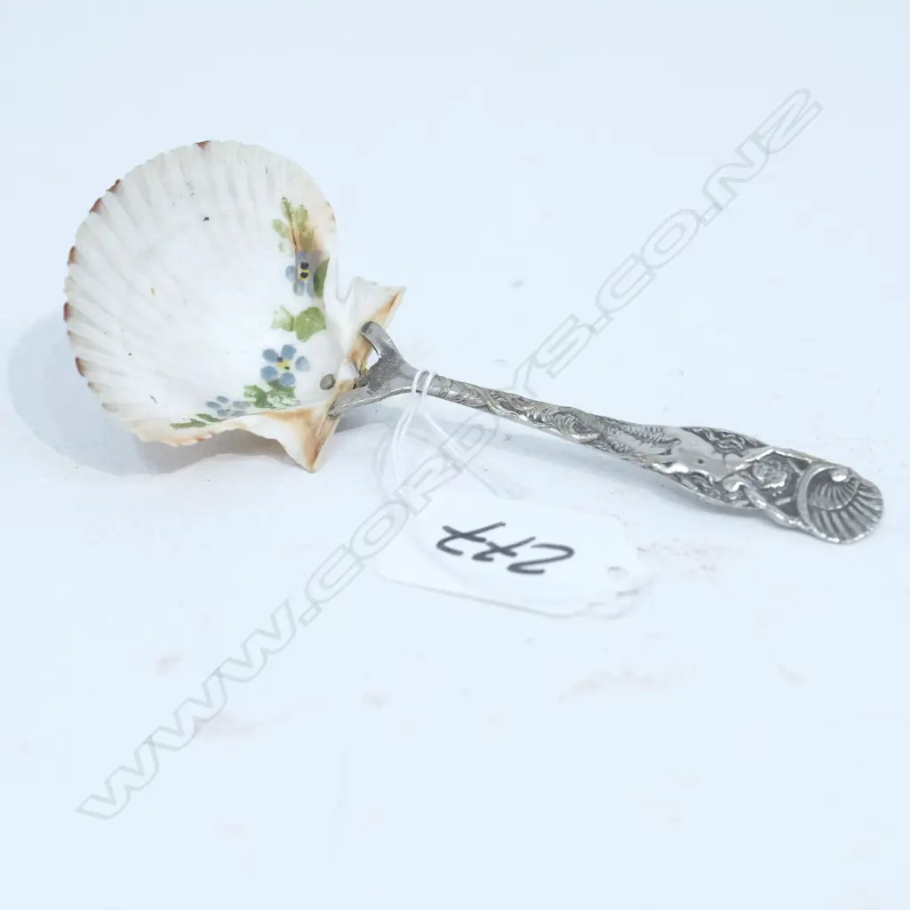 ART NOUVEAU AMERICAN STERLING & SHELL SPOON, 17G Image 1++