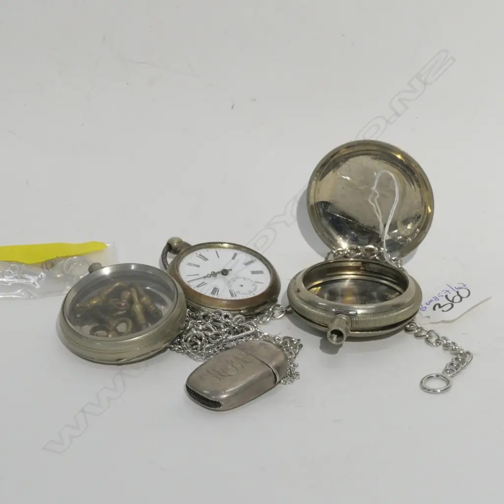 ASST POCKET WATCHES/KEYS AND STG SILVER VESTA Image 1++