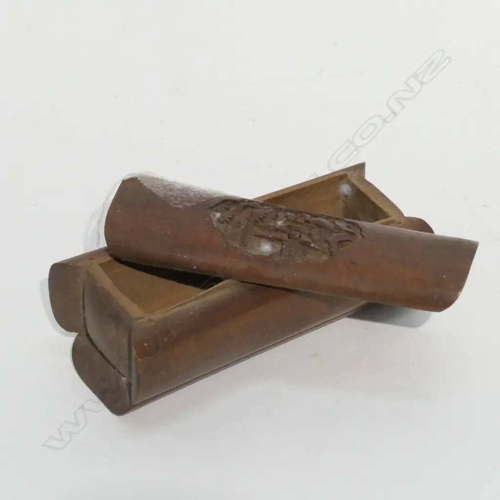 OLD CHINESE CARVED LIDDED BOX. L.105mm Image 1++