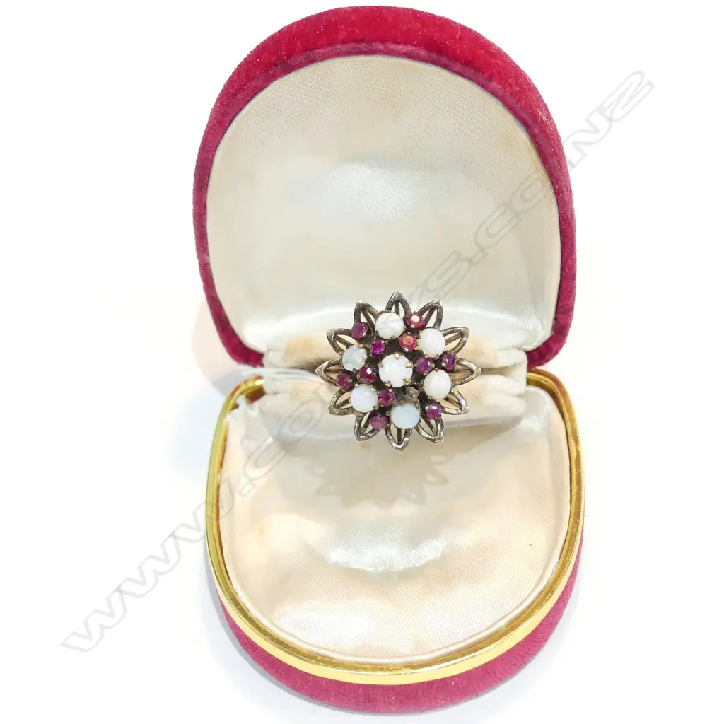 14K GOLD OPAL AND RUBY COCKTAIL RING A/F Image 1++