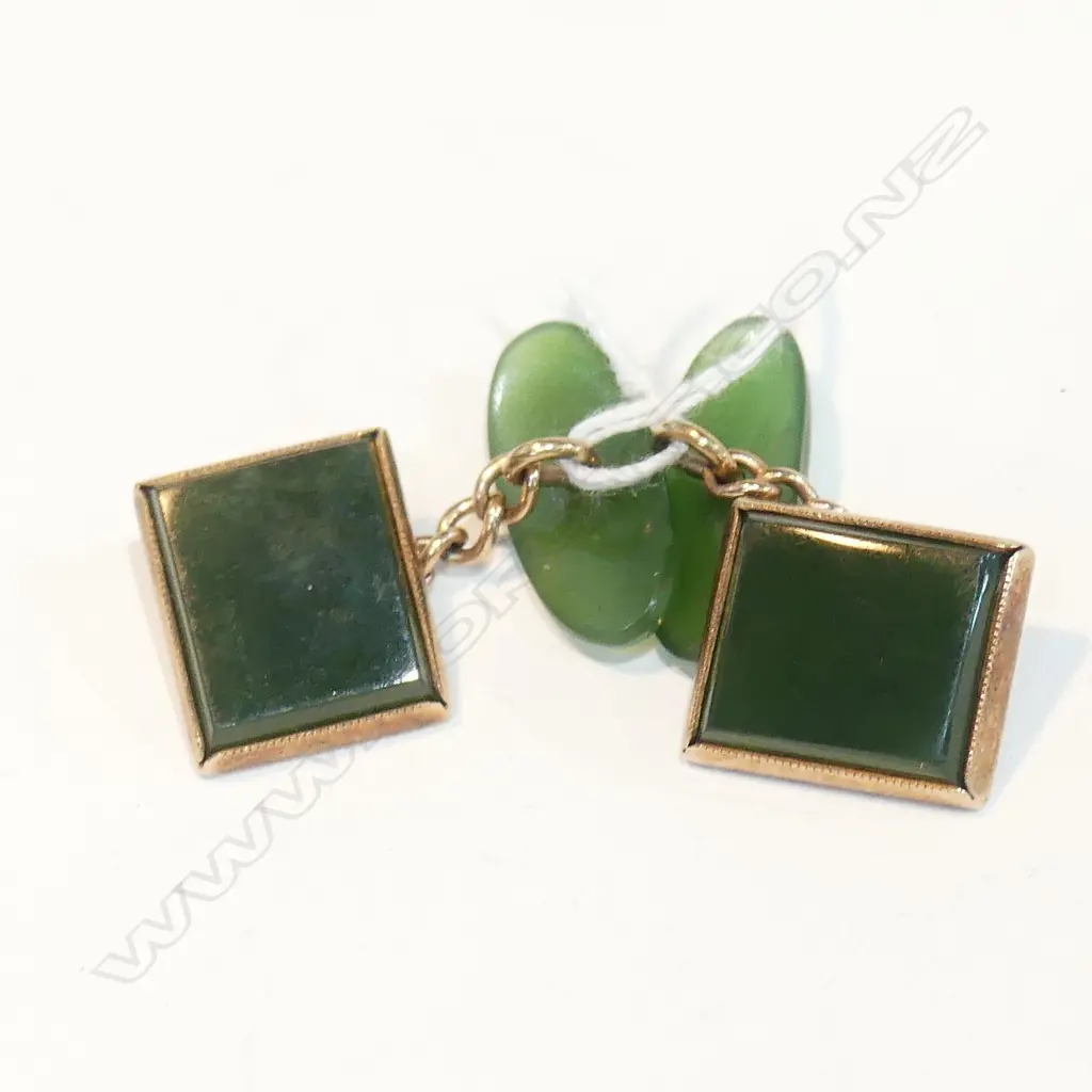 PR VINTAGE 9CT & NEPHRITE CUFFLINKS Image 1++