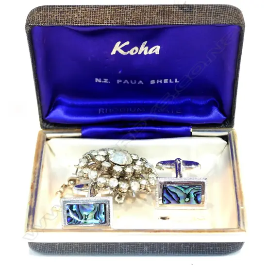 CUFFLINKS, SEED PEARL EARRINGS & PAST BROOCH