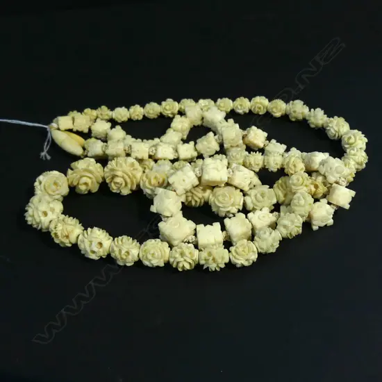 2 ANTIQUE CARVED BONE BEAD NECKLACES
