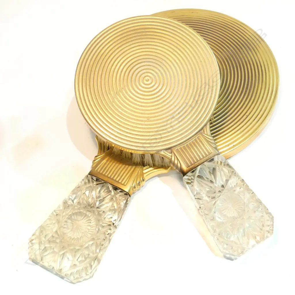 BRASS AND CRYSTAL BRUSH AND MIRROR SET Image 1++