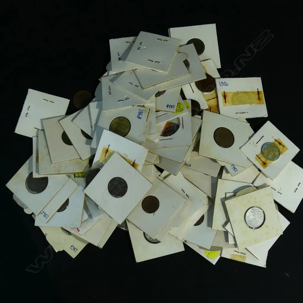 BAG OF OLDER WORLD COINAGE IN CARD MOUNTS Image 1++
