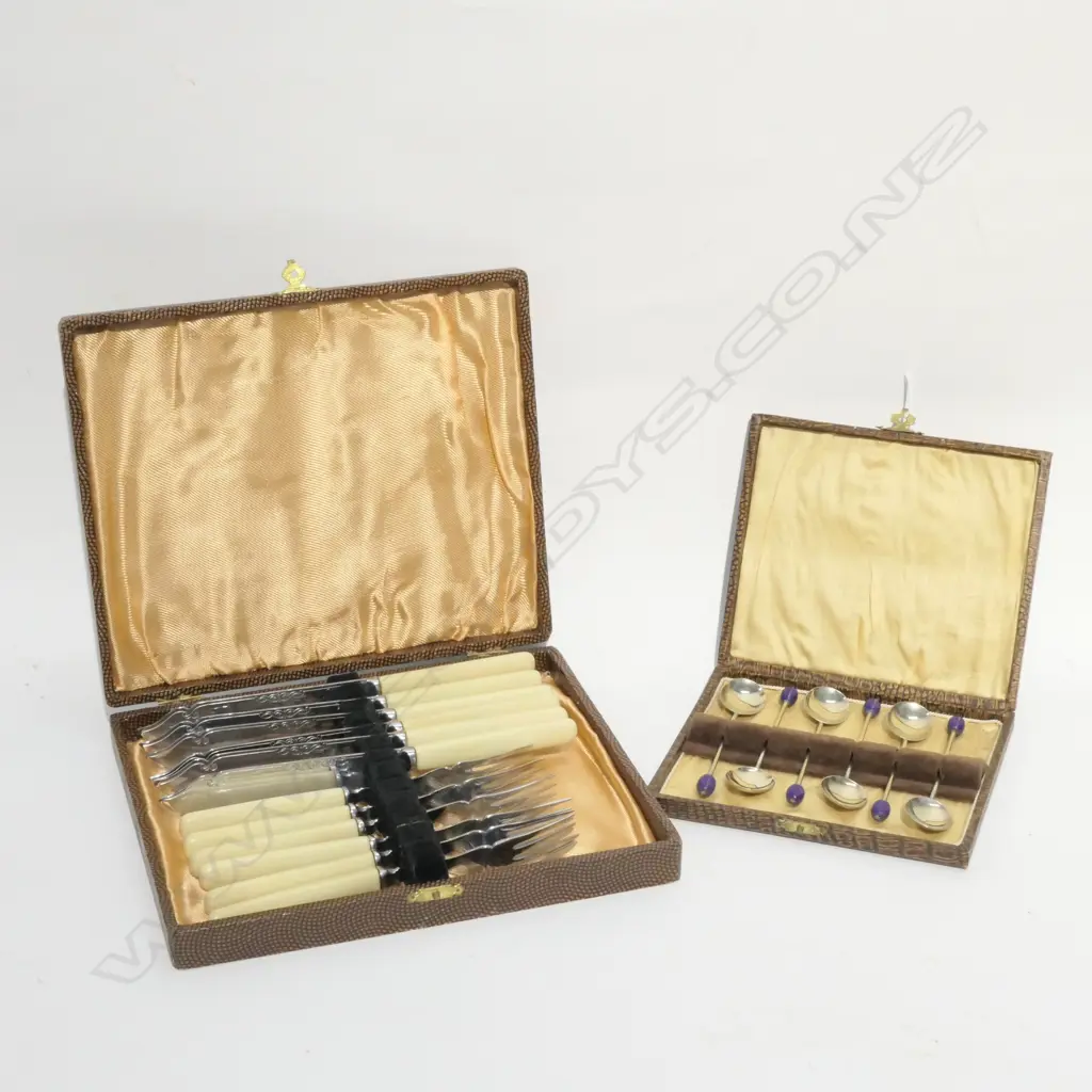 CASED FISH KNIVES AND FORKS+ COFFEE SPOONS Image 1++
