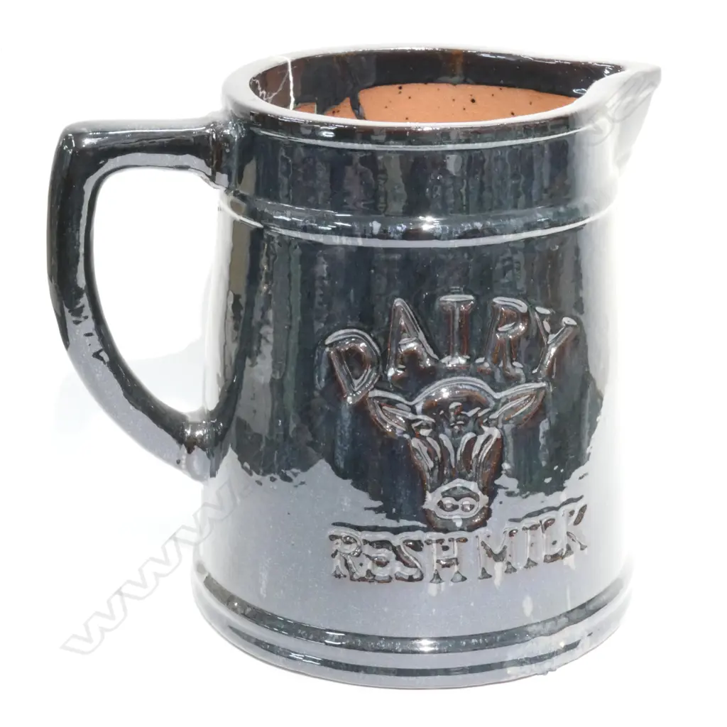LGE DARK LUSTRE GLAZED 'DAIRY FRESH MILK' JUG PLANTER Image 1++