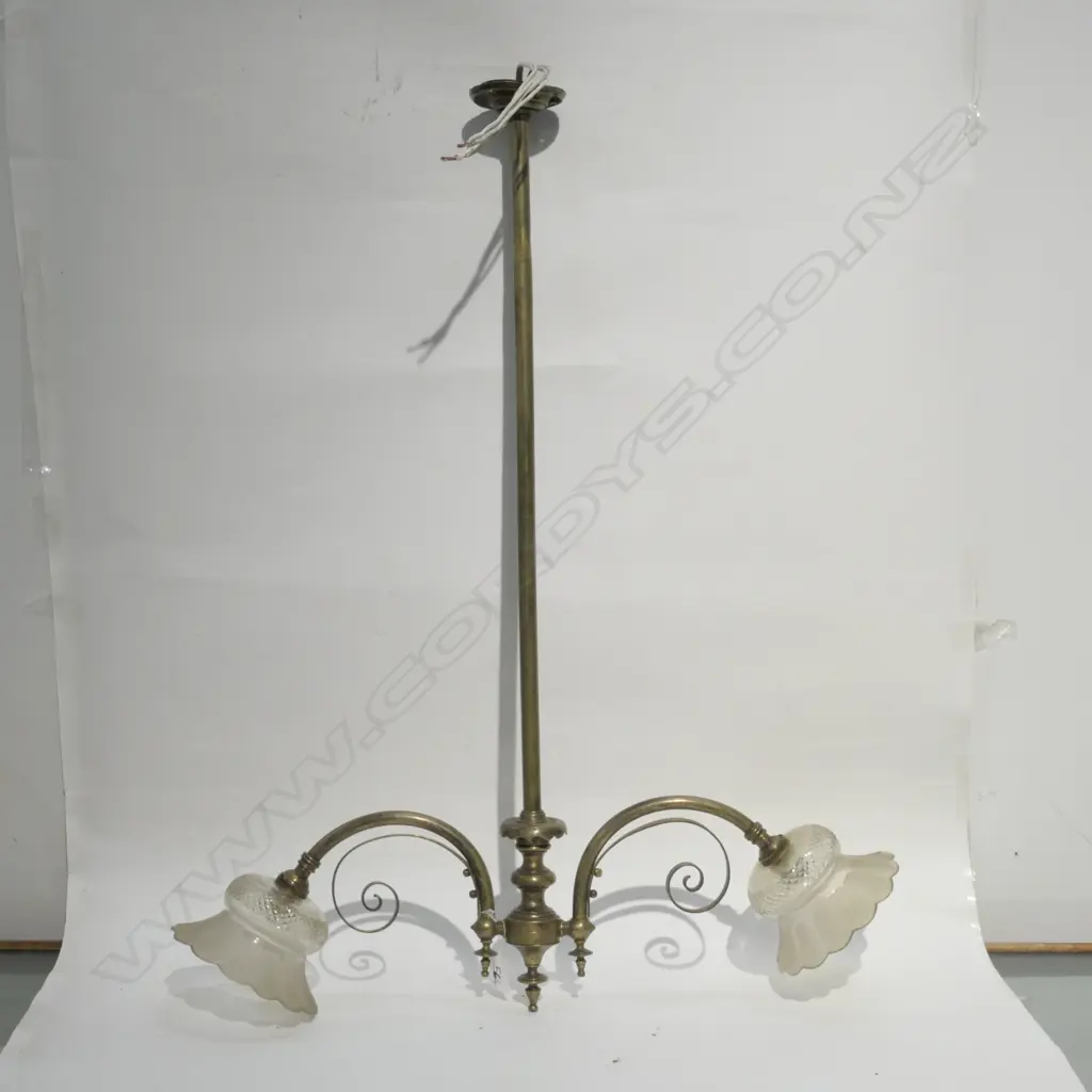 2 BRANCH HANGING BRASS LIGHT FITTING H 780 MM Image 1++