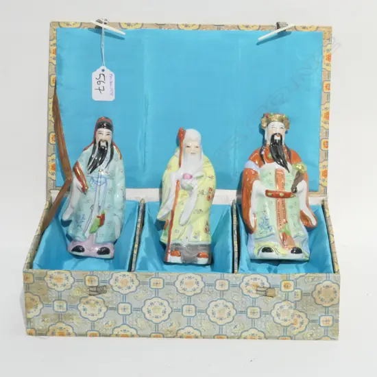 BOXED SET 3 CHINESE POLYFORM PORCELAIN DEITYS.