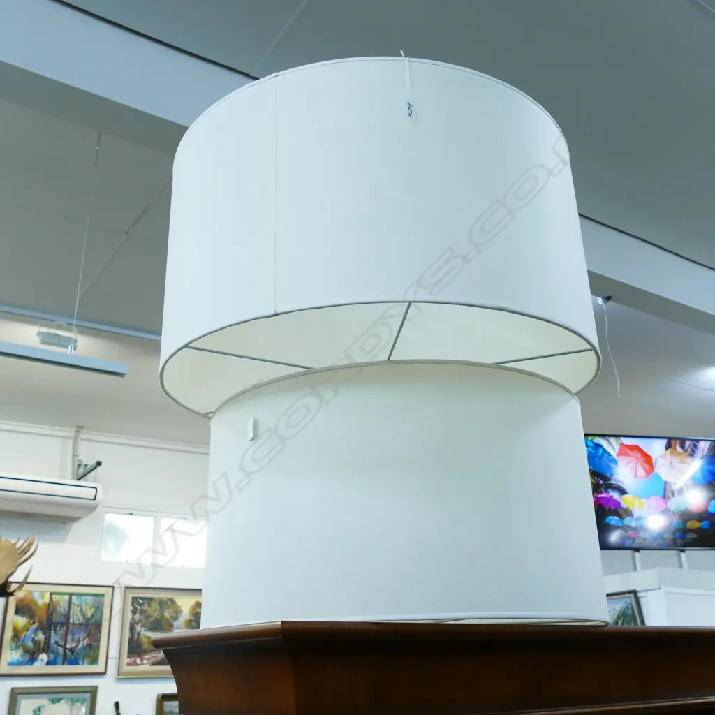 TWO LARGE CREAM PARCHMENT DRUM LAMPSHADES, W. 360MM, DIA. 670MM Image 1++