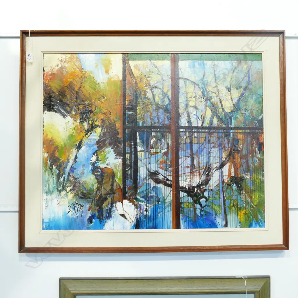 OIL ON BOARD CAGED BIRD BY ZUSTERS 740 X 910 MM Image 1++