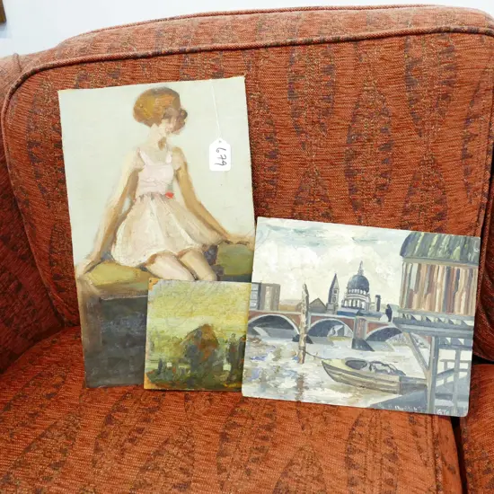 3 UNFRAMED A/U OIL WORKS - LARGEST 340 X 205 