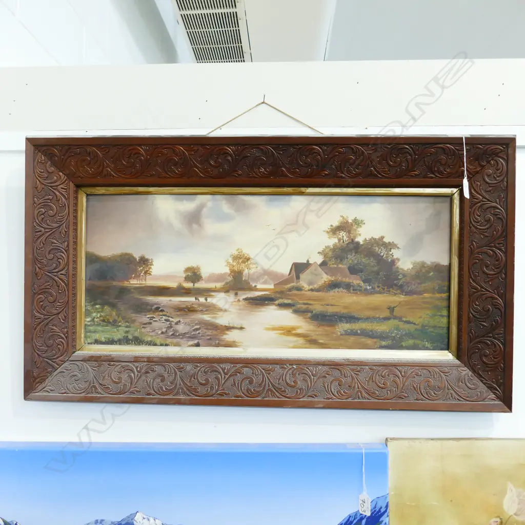 OIL ON BOARD IN CARVED WOODEN FRAME  500 X 900 MM Image 1++