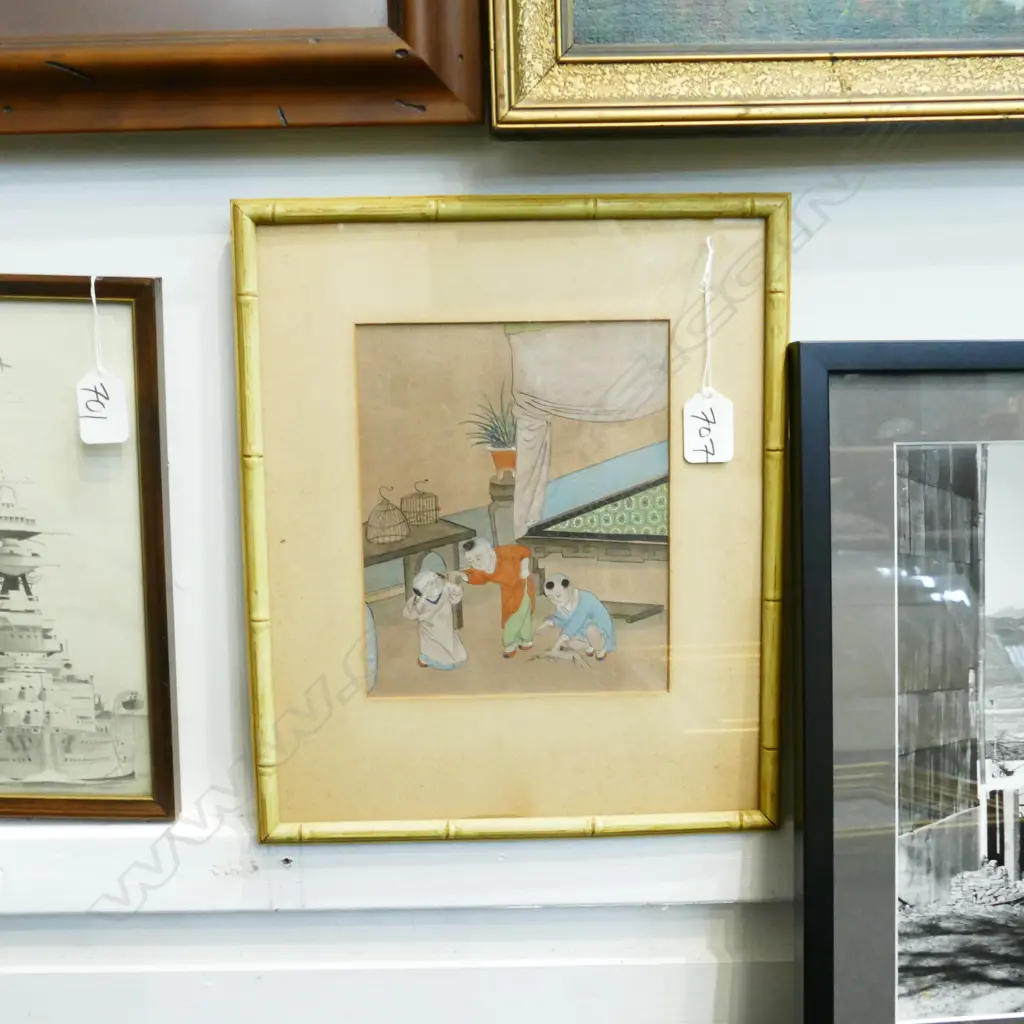 VINTAGE CHINESE PAINTING ON SILK 'THE NAUGHTY CAT' Image 1++