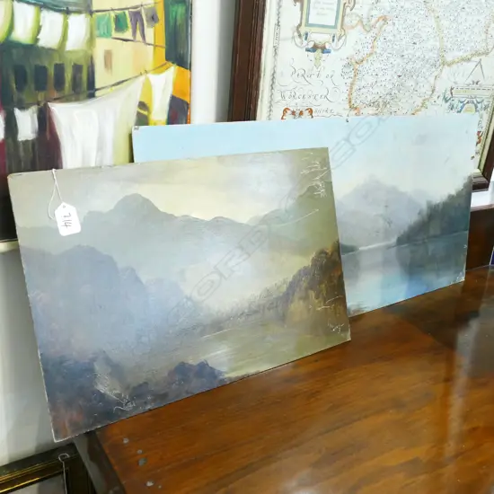 TWO COLONIAL LANDSCAPE - PASTEL BY GEO + OIL BY MOODY BOTH AF