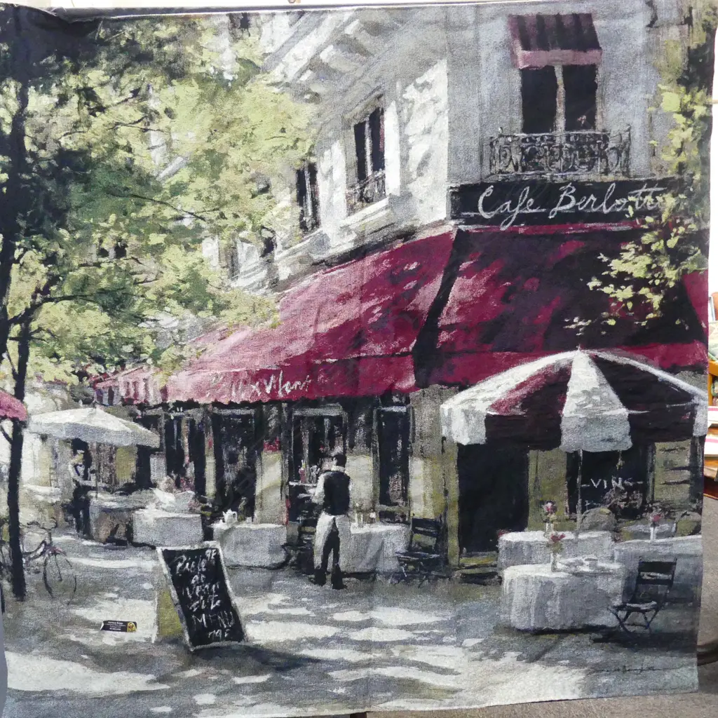 LGE FRENCH CAFE SCENE WALL HANGING + RAIL Image 1++