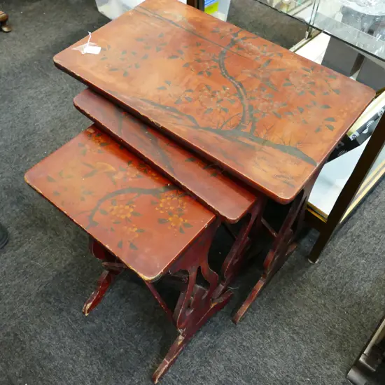3 JAPANESE LACQUER NESTED TABLES