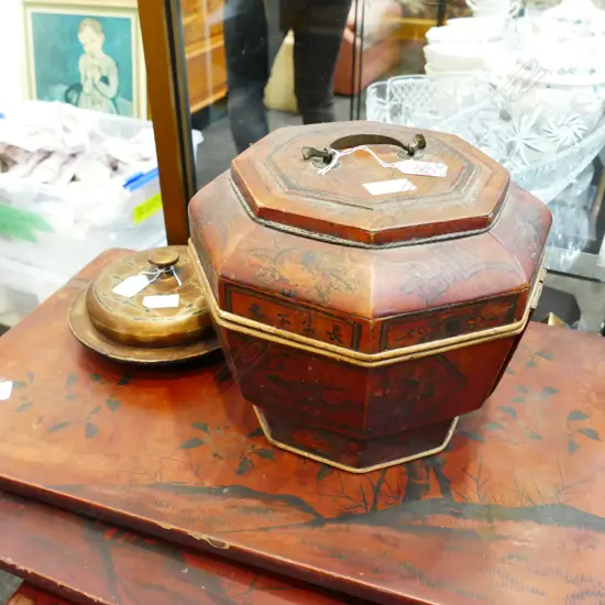 2 CHINESE LACQUER CONTAINERS - LARGEST W. 270