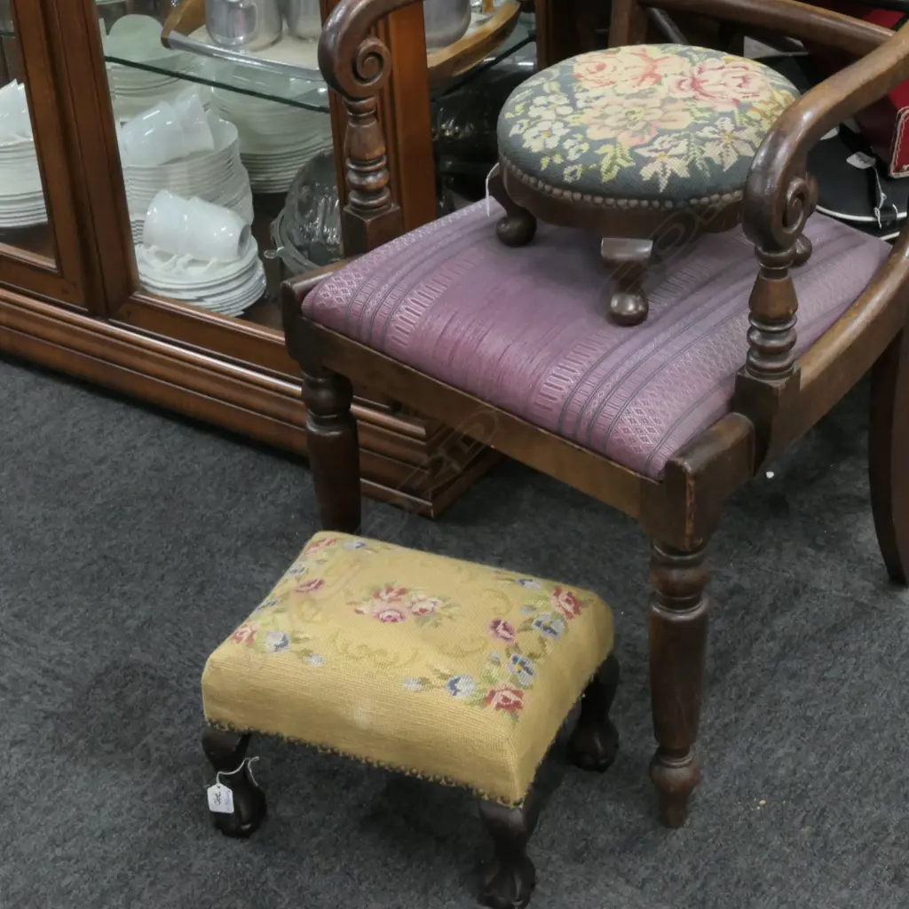 2 VINTAGE NEEDLEWORK FOOTSTOOLS Image 1++