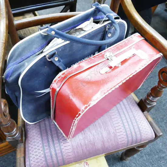 VINTAGE RED SUITCASE WITH A BOAC BAG