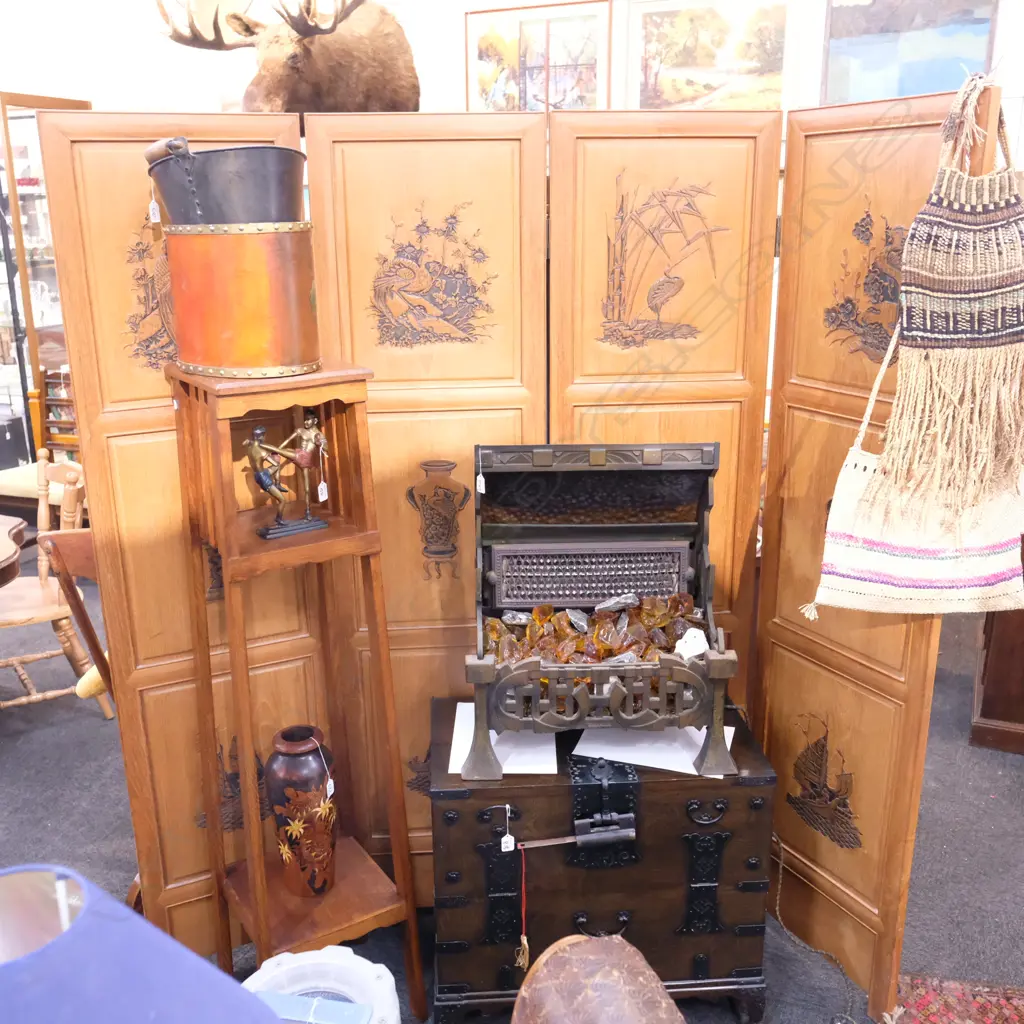 WOODEN 4 FOLD ORIENTAL SCREEN H 1840 Image 1++